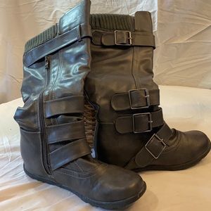 Brownish-gray knee high boots (I’m 5’4”)